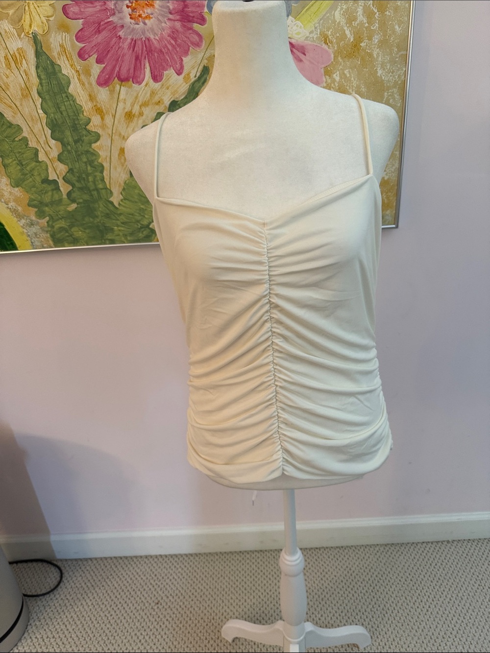Ruched Cream Spaghetti Strap Women's Top